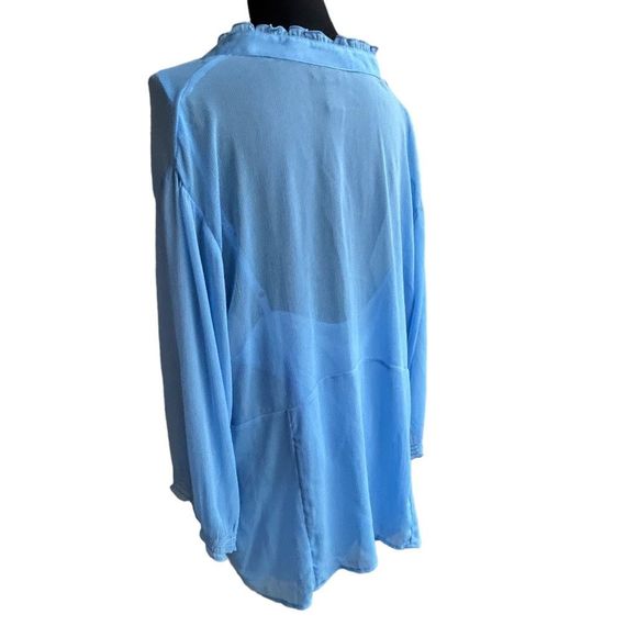 Lane Bryant Women's Light Blue Button Front Ruffle Gauze Blouse Size 26/28 - Picture 12 of 12